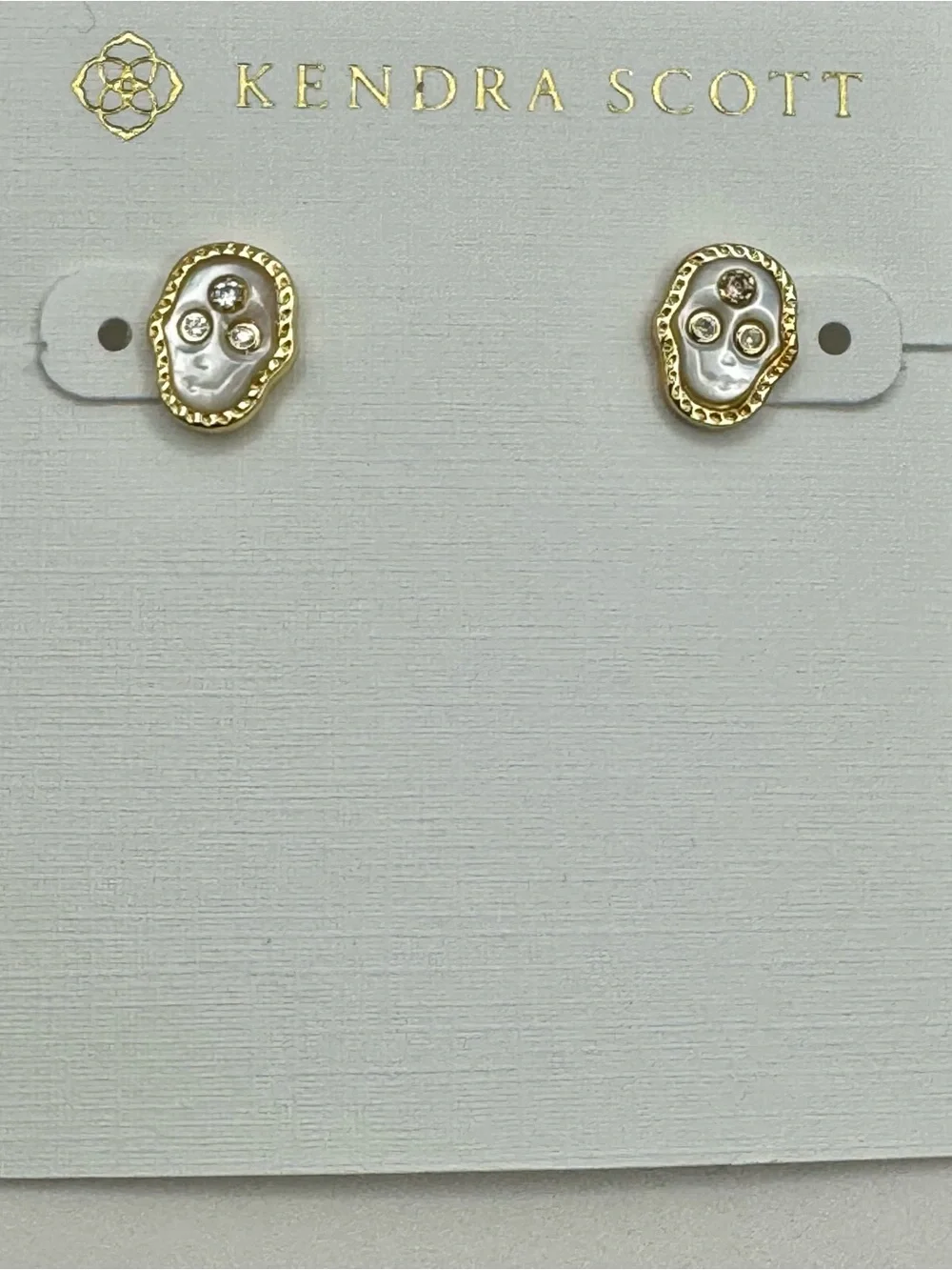 Kendra Scott Skeleton Gold Stud Earrings in Ivory Mother-of-Pearl New